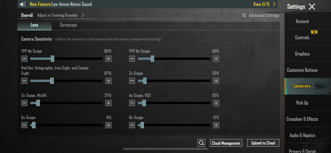 BGMI Sensitivity Settings Menu